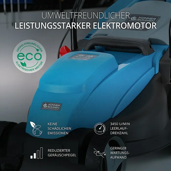 Könner & Söhnen Elektro-Rasenmäher KS 32LM - 1.000 W, Schnittbreite: 32 cm - Umweltfreundlicher und leistungsstarker Elektromotor für Rasenmäher.