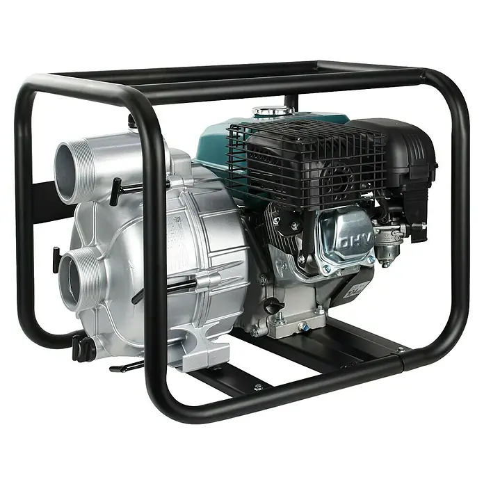 Könner & Söhnen Schmutzwasserpumpe KS 80TW - 7 PS, Max. Fördermenge: 1.100 l/h - Hier ist eine Wasserpumpe mit Rahmen. Die Wasserpumpe ist aus Metall und der Rahmen ist schwarz.