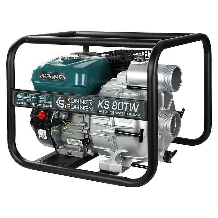 Könner & Söhnen Schmutzwasserpumpe KS 80TW - 7 PS, Max. Fördermenge: 1.100 l/h - Könner & Söhnen KS 80TW Benzin-Wasserpumpe, ideal für schmutziges Wasser. Robuste Bauweise mit Rahmen für hohe Beanspruchung.