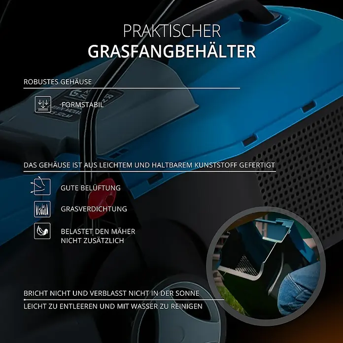 Könner & Söhnen Elektro-Rasenmäher KS 32LM - 1.000 W, Schnittbreite: 32 cm - Grasfangbehälter für Rasenmäher: Praktisch, robust, leicht, gut belüftet und einfach zu entleeren. Ideal für effizientes Rasenmähen.