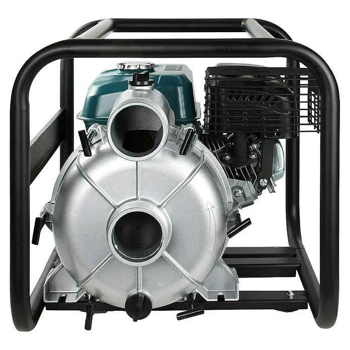 Könner & Söhnen Schmutzwasserpumpe KS 80TW - 7 PS, Max. Fördermenge: 1.100 l/h - Eine Nahaufnahme einer Wasserpumpe in einem schwarzen Rahmen. Die Pumpe hat einen grünen Tank und einen silbernen Pumpenkörper.