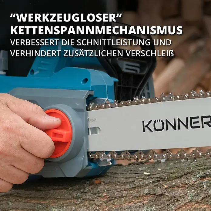 Könner & Söhnen Elektro-Kettensäge KS CS1800-14 - 1.800 W, Schwertlänge: 35 cm - Die KÖNNER Kettensäge mit werkzeuglosem Kettenspannmechanismus für verbesserte Schnittleistung und weniger Verschleiß.