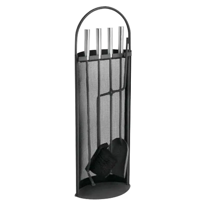 Lienbacher Juego de utensilios para chimenea - 4 pzs., Negro, Altura: 66 cm - Juego de herramientas para chimenea con pantalla, pala, cepillo y tenazas, de metal, ideal para el mantenimiento de la chimenea y su almacenamiento.