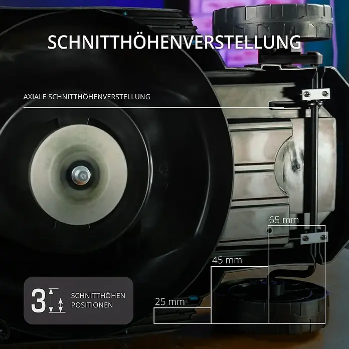 Könner & Söhnen Elektro-Rasenmäher KS 32LM - 1.000 W, Schnittbreite: 32 cm - Rasenmäher-Detailaufnahme: Höhenverstellbare Schneidevorrichtung für präzise Rasenpflege.