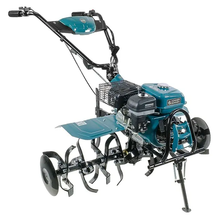 Könner & Söhnen Benzin-Bodenhacke KS 7HP-1050G - 4-Takt, Arbeitsbreite: 108 cm - Hier ist eine Nahaufnahme einer Gartenfräse, die sich perfekt für die Gartenarbeit und das Umgraben von Böden eignet.