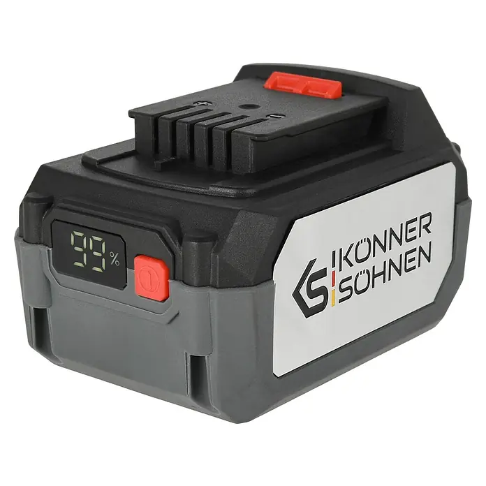 Könner & Söhnen Akku KS 20V4-1 - 20 V, 4 Ah, Li-Ionen - Akkupack von "Könner & Söhnen" mit Ladestandsanzeige, die 99 % anzeigt. Ideal für Ihre Geräte.