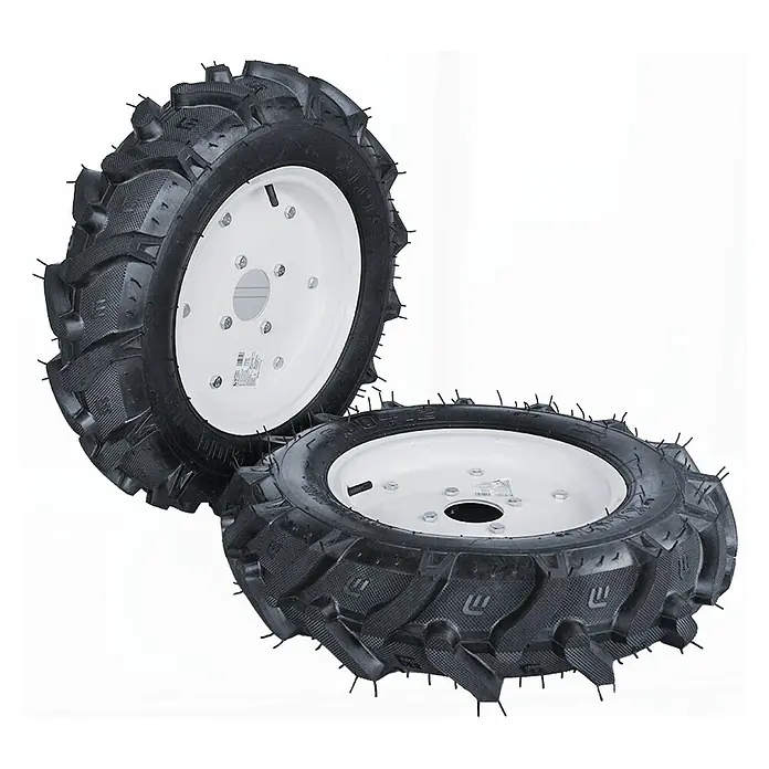 Könner & Söhnen Luftrad KS RW50 - 2 Stk., Passend für: Bodenhacke KS 7HP-1050G und KS 9HP-1350G-3 - Zwei Traktorreifen mit grobem Profil und weißen Felgen, ideal für landwirtschaftliche Anwendungen. Robuste Konstruktion für zuverlässige Leistung.