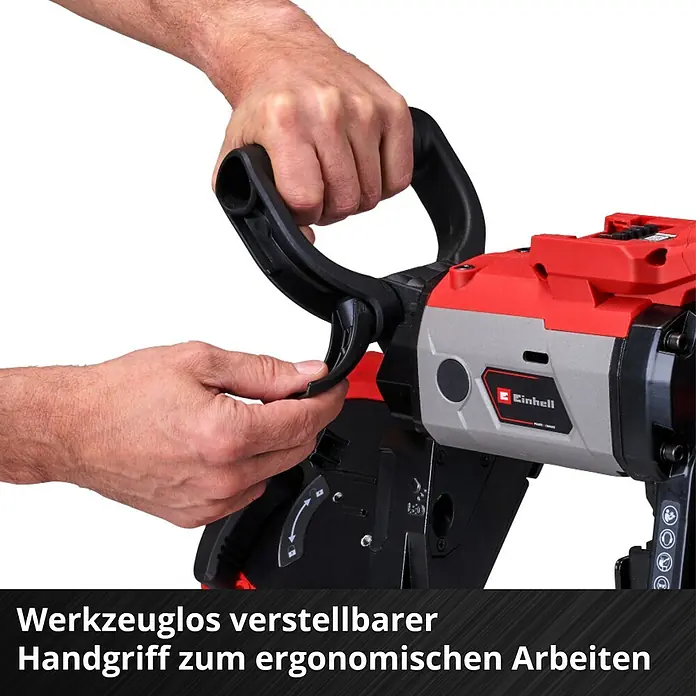 Einhell Power X-Change 18V Akku-Bandsäge TE-MB 18/127 Li-Solo - 18 V, Ohne Akku, Leerlaufdrehzahl: 240 U/min - Werkzeuglos verstellbarer Handgriff für ergonomisches Arbeiten.\n