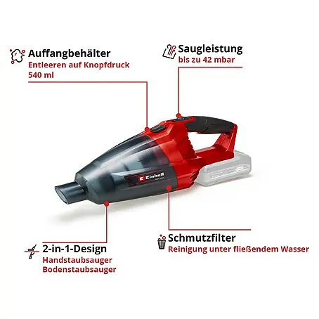 Einhell PXC 18V Akku-Handstaubsauger TE-VC 18 Li-Solo