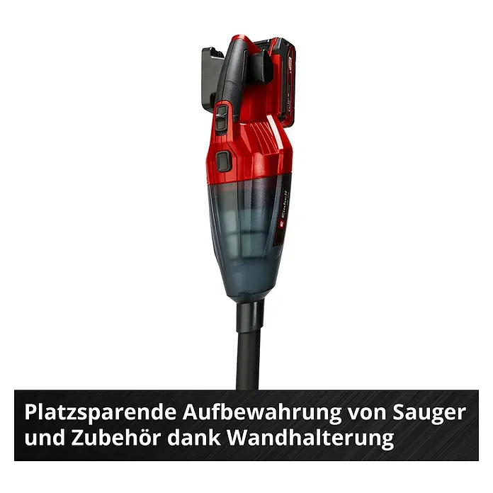 Einhell Power X-Change 18V Akku-Handstaubsauger TE-VC 18 Li-Solo - 18 V, Ohne Akku - Platzsparende Aufbewahrung mit dem Einhell Akku-Staubsauger dank Wandhalterung für Sauger und Zubehör.
