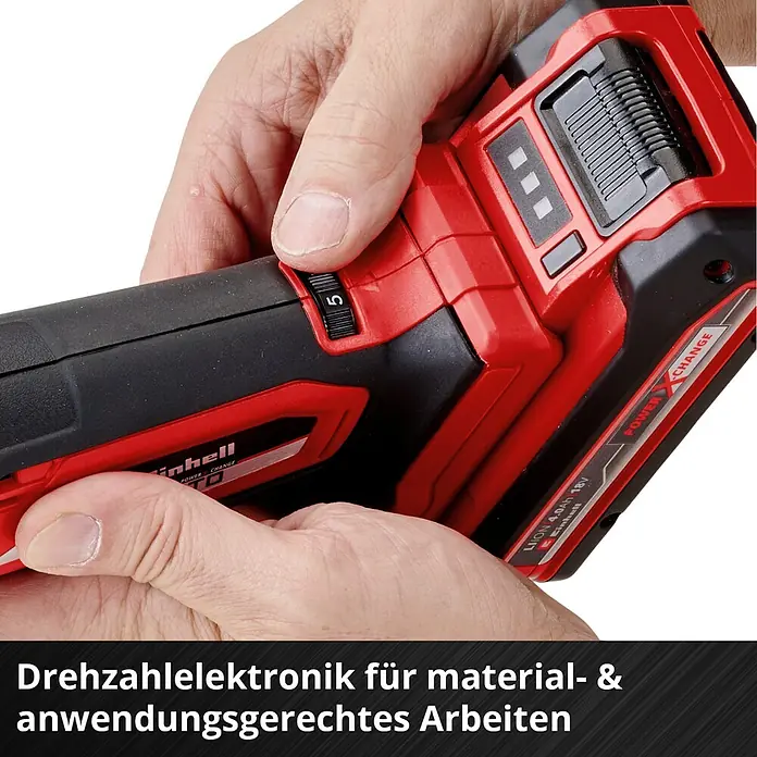 Einhell Power X-Change 18V Akku-Multifunktionswerkzeug Varrito - 18 V, Ohne Akku - Drehzahlregelung am Einhell Akku-Multifunktionswerkzeug für materialgerechtes Arbeiten.