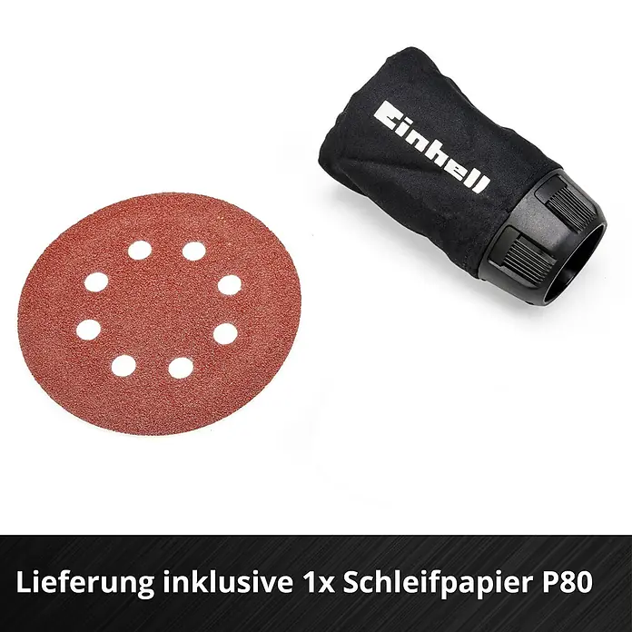 Einhell Power X-Change 18V Akku-Exzenterschleifer TE-RS 18 Li-Solo - 18 V, Ohne Akku, Durchmesser Schleifteller: 125 mm - Schleifpapier P80 und Staubfangsack von Einhell im Set. Ideal für Schleifarbeiten mit einem Exzenterschleifer.