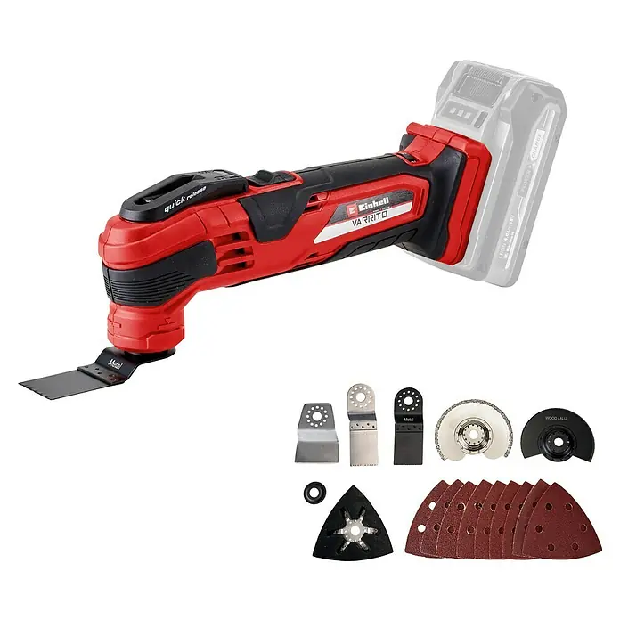 Einhell Power X-Change 18V Akku-Multifunktionswerkzeug Varrito - 18 V, Ohne Akku - Multifunktionswerkzeug von Einhell mit diversen Aufsätzen für verschiedene Materialien wie Holz, Metall und Kunststoff.