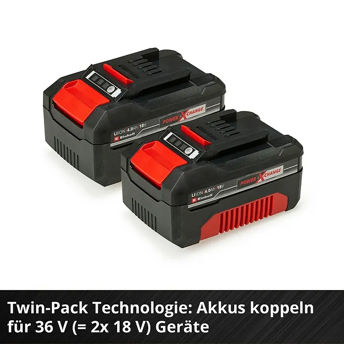 Einhell Professional Power X-Change 18V Akku PXC-Twinpack CB 2 - 18 V, 2 Akkus, 4 Ah - Zwei Einhell 4.0Ah 18V Power X-Change Akkus im Twin-Pack. Ideal für 36V Geräte, die doppelte Leistung benötigen.