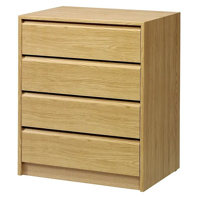 Cajonera montada - L x An x Al: 45 x 50 x 72 cm, Roble, Número de cajones: 4 ud. - Cómoda sencilla de madera clara con cuatro cajones. Este mueble ofrece almacenamiento práctico y encaja bien en interiores modernos.