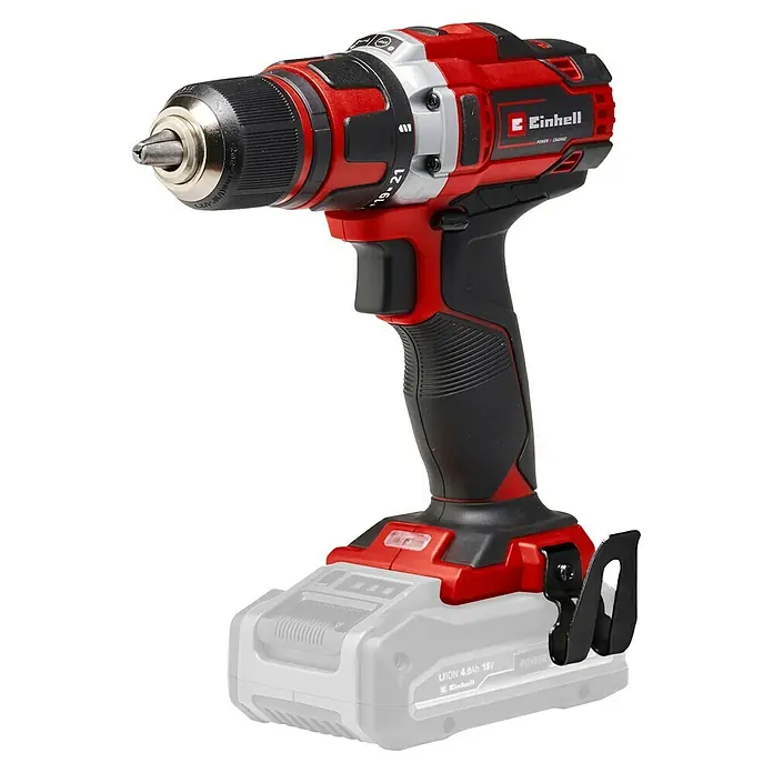 Einhell Power X-Change 18V Akku-Bohrschrauber TE-CD 18/40 Li-Solo - 18 V, Ohne Akku, 40 Nm - Akkubohrer von Einhell, rot und schwarz, mit verstellbarem Drehmoment und Bohrfutter für verschiedene Bohrergrößen.