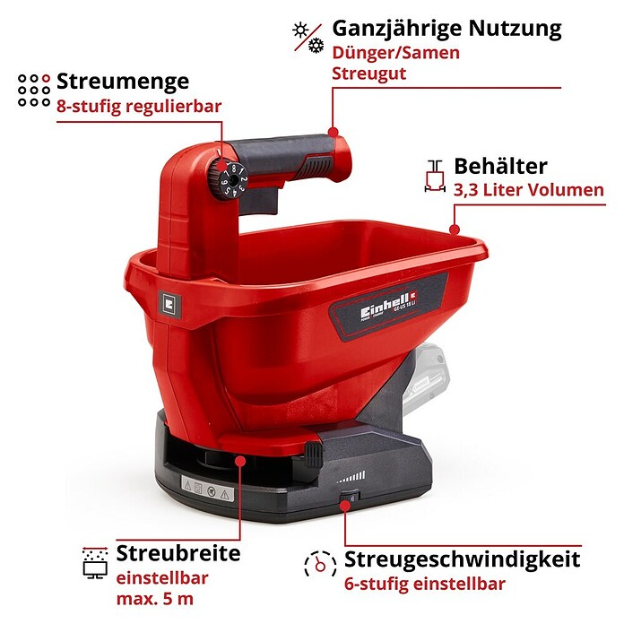 Einhell Power X-Change 18V Handstreuer GE-US 18 Li-Solo (Streubreite: 5 m, Fassungsvermögen: 3,3 l) | BAUHAUS
