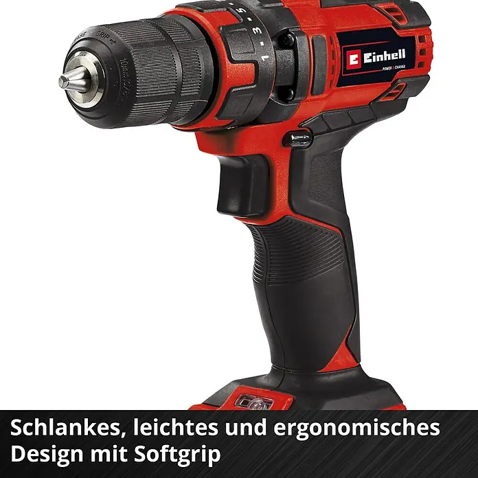 Einhell Power X-Change 18V Akku-Bohrschrauber TC-CD 18/35 Li-Solo - 18 V, Ohne Akku, 35 Nm - Akku-Bohrschrauber von Einhell, rotes und schwarzes Design mit Softgrip, ideal für Heimwerker und professionelle Anwender.