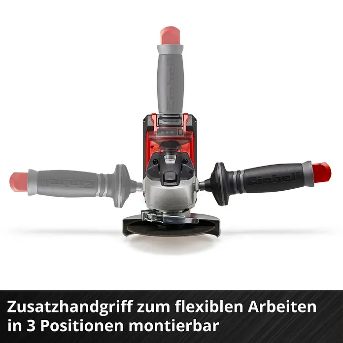 Einhell Power X-Change 18V Akku-Winkelschleifer TE-AG 18/115 Li-SoloAcc - 18 V, Ohne Akku, Durchmesser Scheibe: 115 mm - Zusatzhandgriff für flexibles Arbeiten mit dem Einhell Winkelschleifer, montierbar in 3 Positionen.