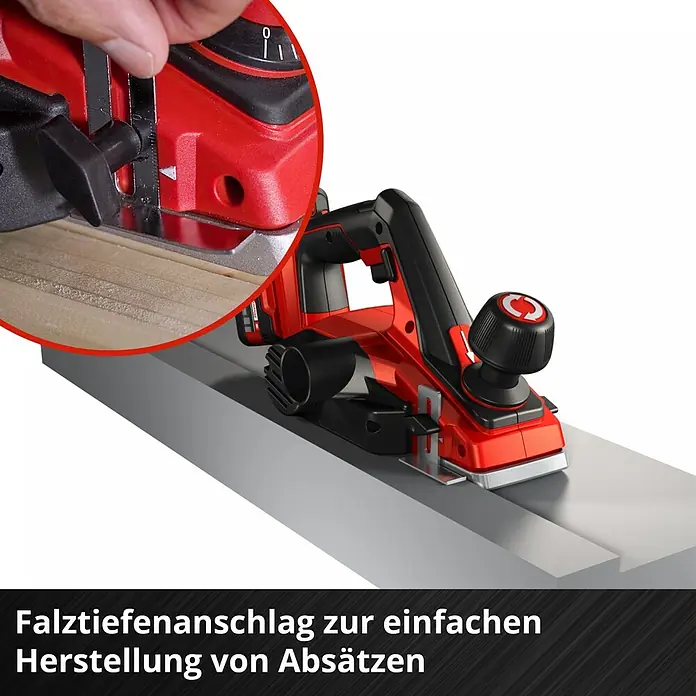 Einhell Power X-Change 18V Akku-Hobel TE-PL 18/82 Li-Solo - 18 V, Ohne Akku, Max. Leerlaufdrehzahl: 15.000 U/min - Einhell Akku-Hobel im Einsatz, ideal zum einfachen Herstellen von Falzen. Präzise und kabellos für vielfältige Holzbearbeitungsprojekte.