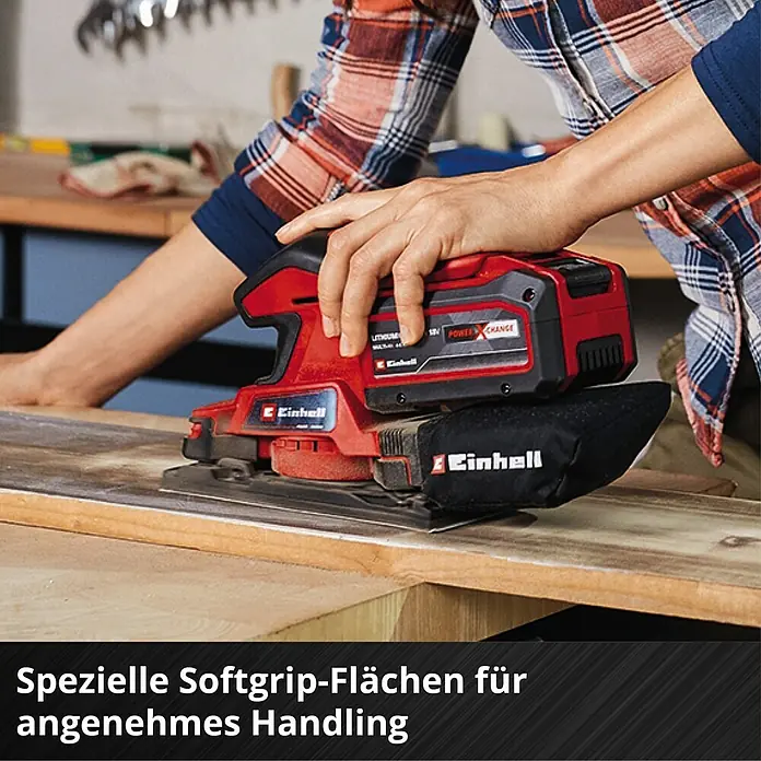 Einhell Power X-Change 18V Akku-Schwingschleifer TC-OS 18/187 Li-Solo - 18 V, Ohne Akku, Leerlaufschwingzahl: 0 U/min - 24.000 U/min, Schleiffläche: 181,39 cm² - Akku-Schwingschleifer Einhell Power X-Change mit Softgrip-Flächen für angenehmes Handling beim Schleifen von Holz.