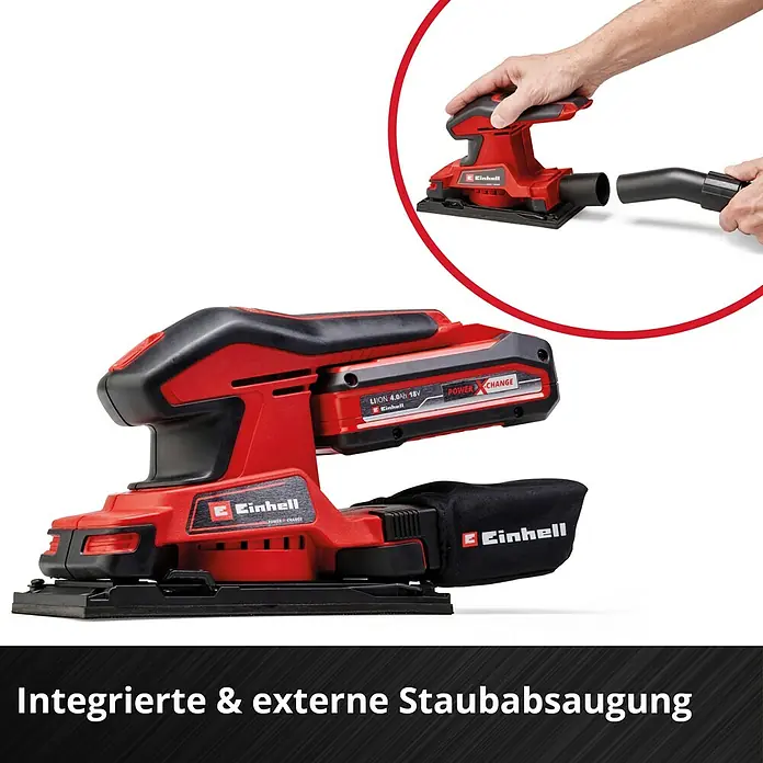 Einhell Power X-Change 18V Akku-Schwingschleifer TC-OS 18/187 Li-Solo - 18 V, Ohne Akku, Leerlaufschwingzahl: 0 U/min - 24.000 U/min, Schleiffläche: 181,39 cm² - Akkuschleifer von Einhell mit integrierter und externer Staubabsaugung für sauberes Arbeiten. Komfortable Handhabung und effizientes Schleifen.
