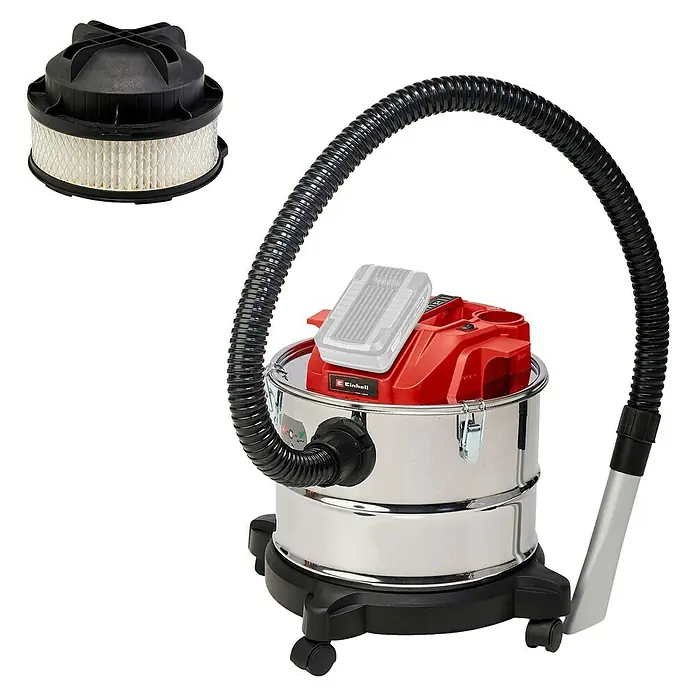Einhell Power X-Change 18V Akku-Aschesauger TE-AV 18/15 LI-C Solo - 18 V, Li-Ionen, Ohne Akku - Abbildung des Einhell Akku-Nass-Trockensaugers mit Zubehör, ideal für vielseitige Reinigungsarbeiten im Haus und im Freien.