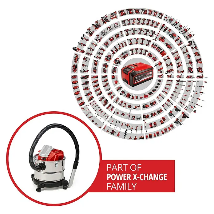 Einhell Power X-Change 18V Akku-Aschesauger TE-AV 18/15 LI-C Solo - 18 V, Li-Ionen, Ohne Akku - Akku-Nass-Trockensauger von Einhell, Teil der Power X-Change Familie. Ideal für Haus, Werkstatt und Garage. Leistungsstark und flexibel einsetzbar.