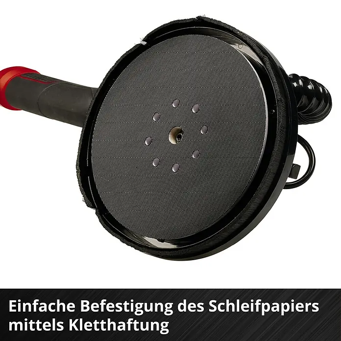 Einhell Professional Power X-Change 18V Akku-Wand- & Deckenschleifer TP-DW 18/225 Li - Solo - 18 V, Ohne Akku, Durchmesser Schleifscheibe: 225 mm - Ein Detailansicht des Schleifpapiers mit Kletthaftung auf einem elektrischen Schleifer.