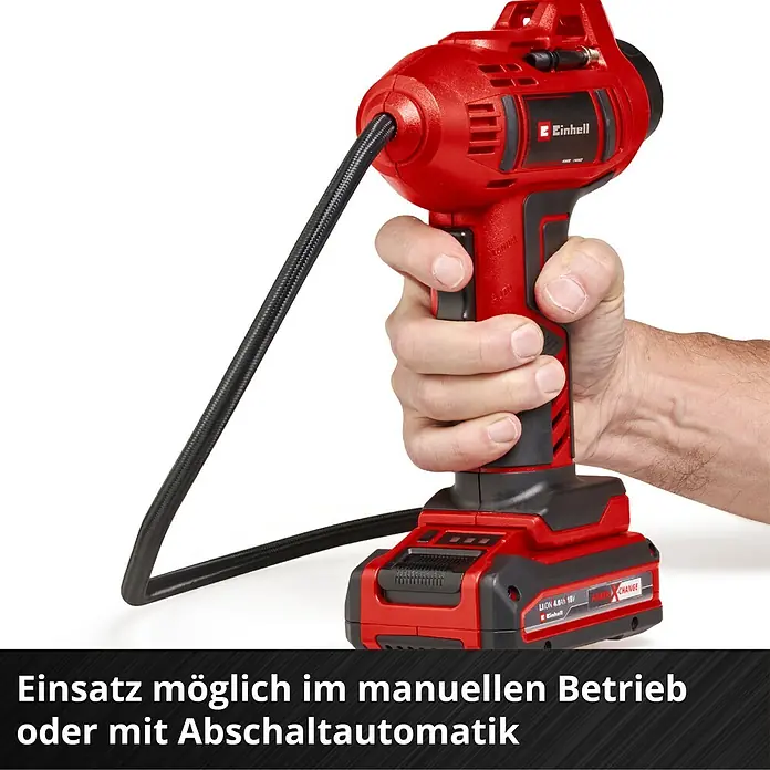 Einhell Power X-Change 18V Akku-Kompressor CE-CC 18 Li-Solo - 18 V, Ohne Akku, 11 bar - Einhell Akku-Luftpumpe Pressito 18/21. Flexibel einsetzbar mit Abschaltautomatik, ideal für Auto- und Fahrradreifen. Kompaktes Design.