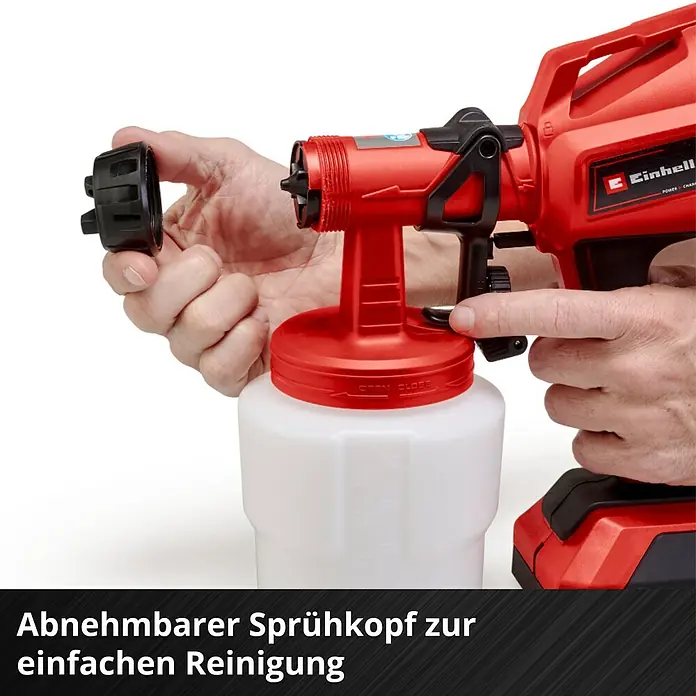 Einhell Power X-Change 18V Akku-Farbsprühsystem TC-SY 18/60 Li-Solo - 18 V, Ohne Akku - Abnehmbarer Sprühkopf der Einhell Akku-Farbsprühpistole für einfache Reinigung.