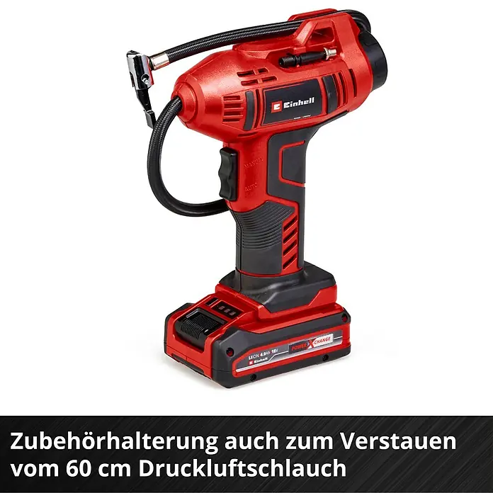 Einhell Power X-Change 18V Akku-Kompressor CE-CC 18 Li-Solo - 18 V, Ohne Akku, 11 bar - Akku-Luftpumpe von Einhell in Rot und Schwarz. Ideal zum Aufpumpen von Reifen und Bällen.