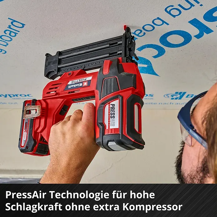 Einhell Professional PXC 18V Akku-Nagler Fixetto 18/50 N - 18 V, Ohne Akku, Länge Nagel: 15 mm - 50 mm - Akku-betriebener Einhell FIXETTO Nagler mit PressAir Technologie für hohe Schlagkraft ohne Kompressor beim Heimwerken.