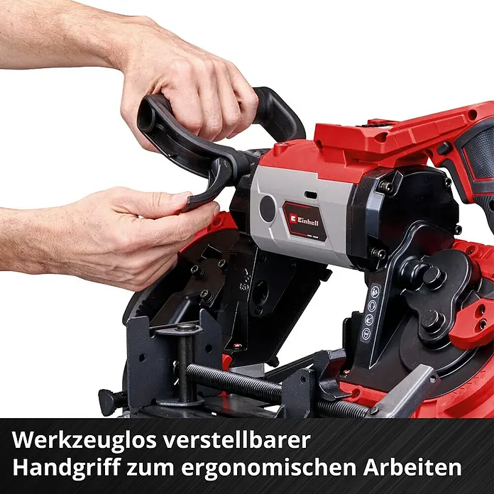 Einhell Power X-Change 18V Akku-Bandsäge TE-MB 18/127 Li-Solo - 18 V, Ohne Akku - Werkzeugloser verstellbarer Handgriff für die Einhell Metallbandsäge für ergonomisches Arbeiten.