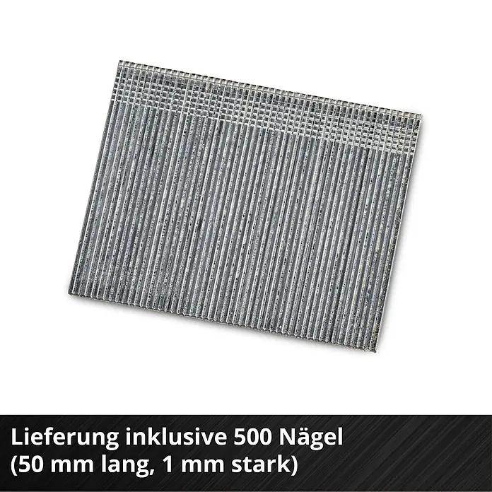 Einhell Professional PXC 18V Akku-Nagler Fixetto 18/50 N - 18 V, Ohne Akku, Länge Nagel: 15 mm - 50 mm - Magazinnägel: 500 Stück, 50 mm lang, 1 mm stark, ideal für Druckluftnagler für effiziente Befestigung in Holz und ähnlichen Materialien.