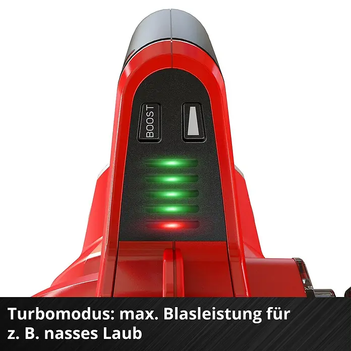 Einhell Professional Akku-Laubsauger & -Laubbläser VENTURRO 36/240 - 18 V, Ohne Akku, Blasgeschwindigkeit: 240 km/h - Nahaufnahme des Akku-Laubbläsers mit Boost-Modus, der maximale Blasleistung für nasses Laub bietet.