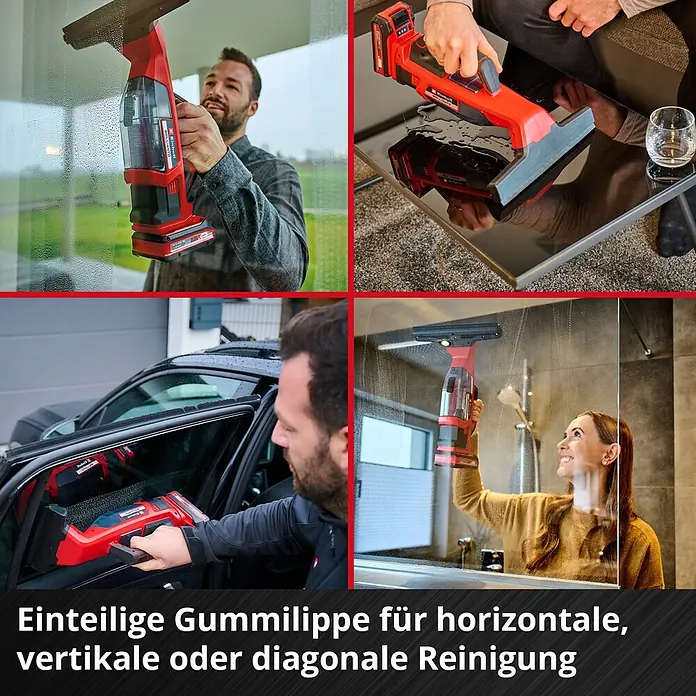 Einhell Power X-Change 18V Akku-Fenstersauger BRILLIANTO - 18 V, Ohne Akku, Behältervolumen: 0,1 l - Der Akku-Fenstersauger reinigt Fenster, Spiegel, Fliesen und andere glatte Flächen streifenfrei. Die Gummilippe ermöglicht horizontale, vertikale oder diagonale Reinigung.
