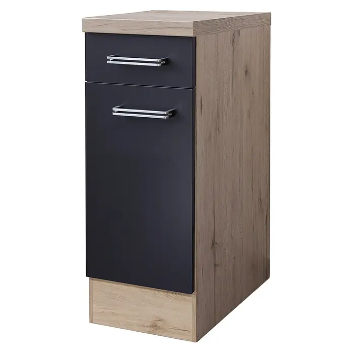 Flex-Well Turin Küchen-Unterschrank - 60 x 30 x 86 cm, Anthrazit Miniperl - Schmaler Küchenschrank mit Schubladen und einer Tür in Holz- und Anthrazitoptik. Ideal für kleine Küchen oder als zusätzlicher Stauraum.