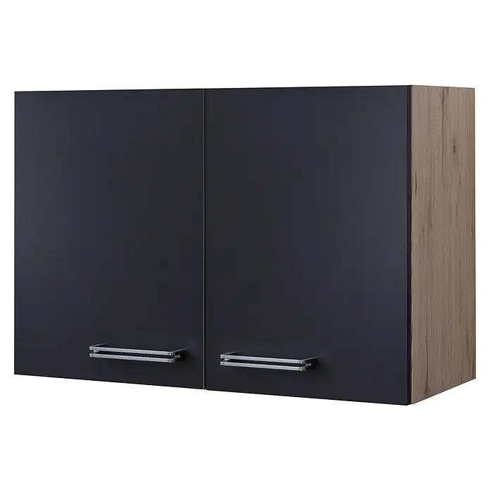 Flex-Well Turin Küchen-Hängeschrank - 32 x 80 x 54,8 cm, Anthrazit Miniperl - Schrank mit zwei grauen Türen und Griffen, die die Eleganz und Funktionalität dieses modernen Möbelstücks unterstreichen.