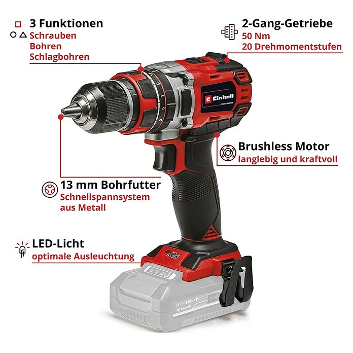 Einhell Professional Power X-Change 18V Akku-Schlagbohrschrauber TP-CD 18/50 Li-i BL Solo (18 V, Ohne Akku, 50 Nm) | BAUHAUS