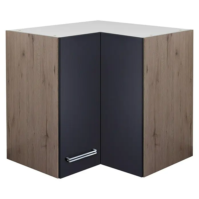 Flex-Well Turin Eck-Hängeschrank - 32 x 60 x 54,8 cm, Anthrazit Miniperl - Eckschrank mit grau-braunen und anthrazitfarbenen Türen mit Griffen.