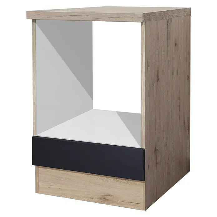 Flex-Well Turin Herdumbauschrank - 60 x 60 x 86 cm, Anthrazit Miniperl - Offener Küchenschrank in Holzoptik mit dunkler Schublade für Einbaugeräte. Praktisch und stilvoll für jede Küche.