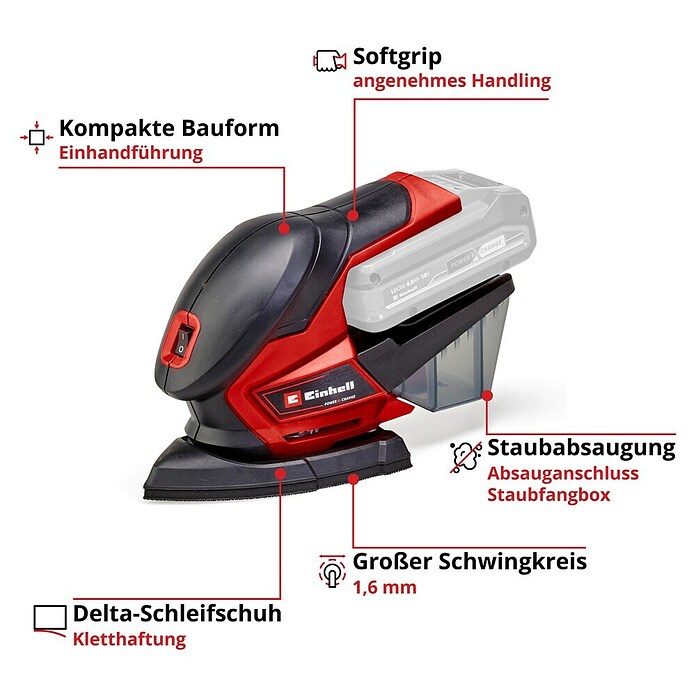 Einhell Power X-Change 18V Akku-Multischleifer TE-OS 18/150 Li Solo (Ohne Akku, 18 V, 24.000 U/min) | BAUHAUS