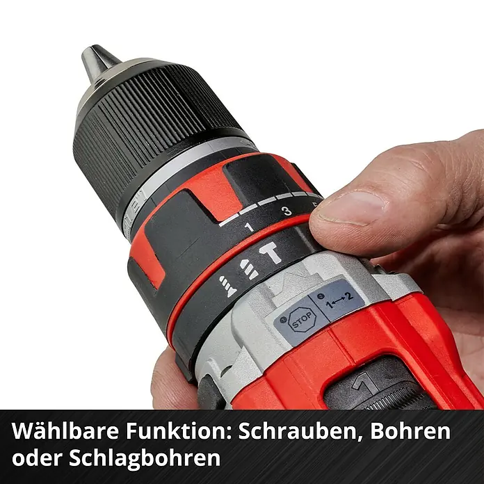 Einhell Professional Power X-Change 18V Akku-Schlagbohrschrauber TP-CD 18/50 Li-i BL Solo - 18 V, Ohne Akku, 50 Nm - Wählbare Funktion: Schrauben, Bohren oder Schlagbohren. Der Akkuschrauber mit Bohrfutter wird hier von einer Hand bedient.