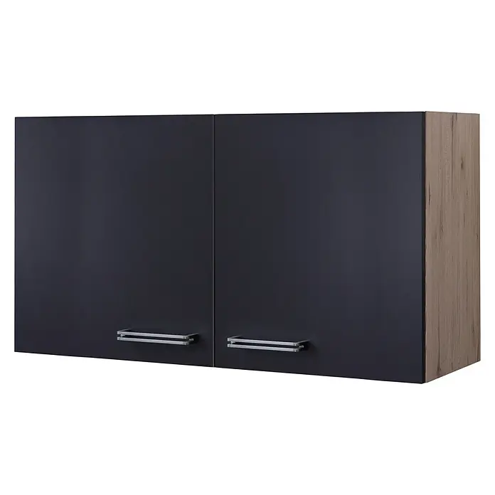 Flex-Well Turin Küchen-Hängeschrank - 32 x 100 x 54,8 cm, Anthrazit Miniperl - Doppeltüriger Hängeschrank mit schlichtem, modernem Design in Dunkelgrau und Holzoptik. Silberne Griffe runden das Gesamtbild stilvoll ab.
