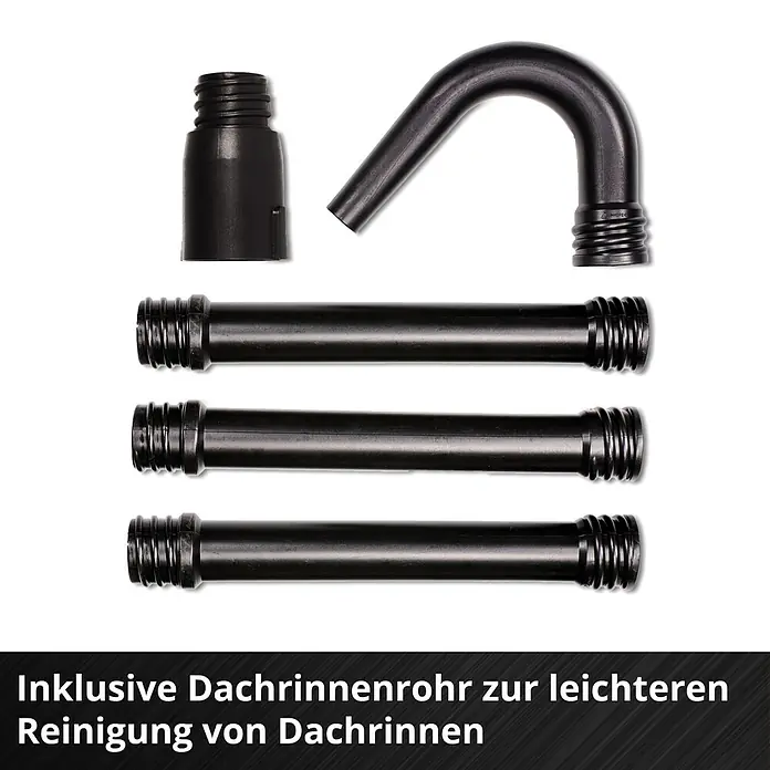 Einhell Professional Akku-Laubbläser GP-LB 18/200 Li GK-Solo - 18 V, Ohne Akku, Blasgeschwindigkeit: 200 km/h, Blasleistung: 670 m³/min - Dachrinnenrohr-Set für eine einfache Reinigung. Das Set enthält verschiedene Rohrteile für eine flexible Anwendung.