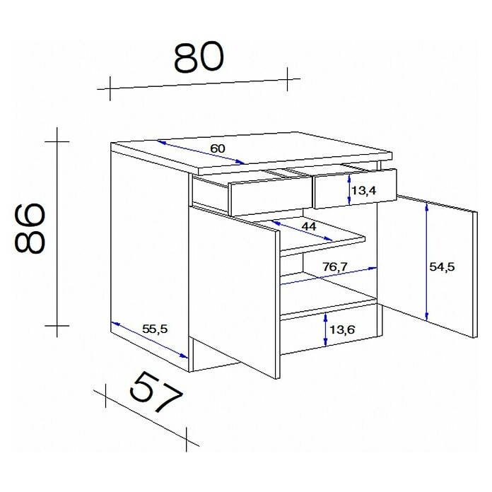 Flex-Well Rom  Küchen-Unterschrank (B x T x H: 80 x 60 x 86 cm, Weiß, Anzahl Schubladen: 2 Stk., Anzahl Türen: 2 Stk.) | BAUHAUS