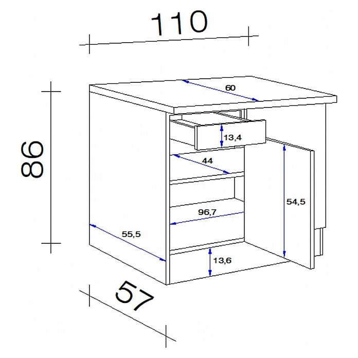 Flex-Well Valero Eck-Unterschrank (L x B x H: 60 x 110 x 86 cm, Weiß) | BAUHAUS