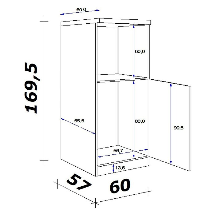 Flex-Well Rom  Demi-Geräteumbauschrank (57 x 60 x 168,5 cm, Weiß, 1 Nische für integrierten Kühlschrank, 1 Nische für integrierten Backofen) | BAUHAUS