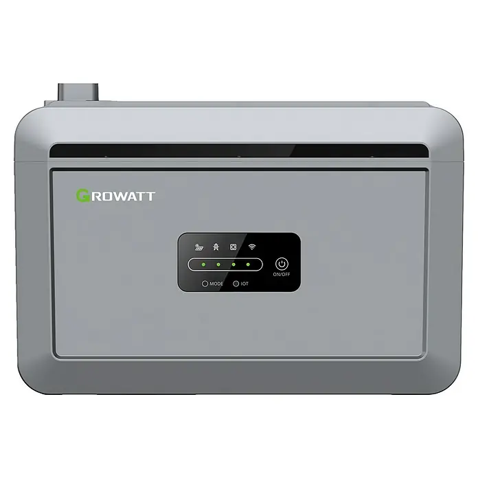 Trina Solarmodul-Set TSM-465 NEG9RC.28 - 0% MwSt. gem. § 12 Abs. 3 UStG - Nennleistung: 465 W, L x B x H: 176,2 x 113,4 x 3 cm, 1 Stk. - Abbildung eines Growatt-Wechselrichters, der für Solaranlagen entwickelt wurde. Er ist grau und hat eine digitale Anzeige.